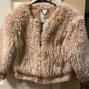 Blush Pink Faux Fur Cropped Jacket-Anthropologie